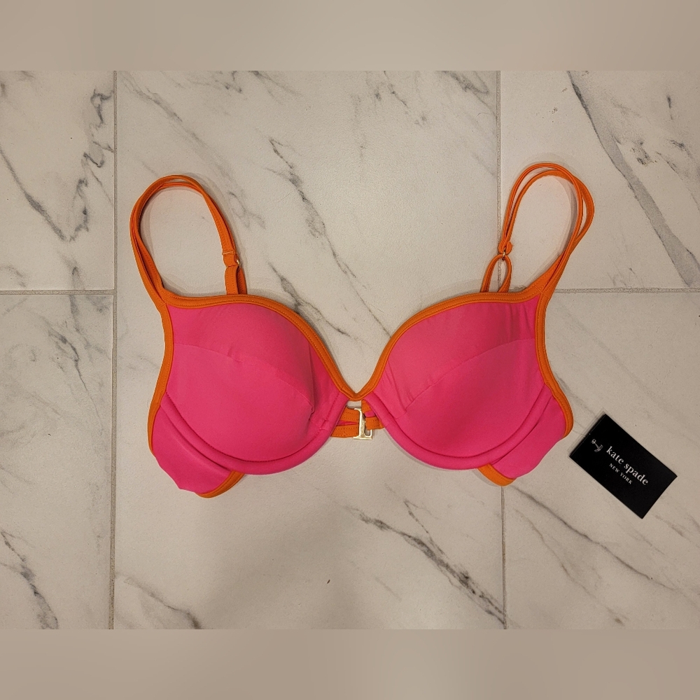 NWT Kate Spade Hot Pink & Orange Under wire Bikini Top Size Small